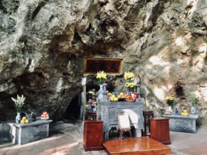 The altar worship a statue of Thiên Tôn God inside