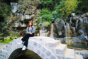 A scenic waterfall at Hang Mua